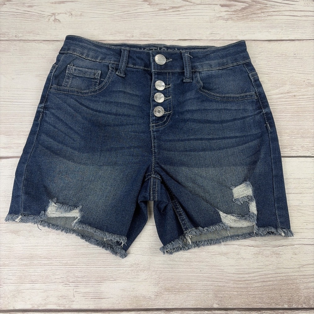 New Justice Girl's 12 Denim Shorts High Rise Snap Button Fly Distressed NWT